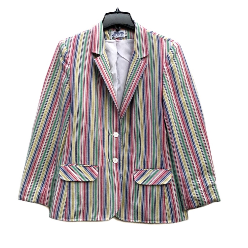 Personal Players VTG Rainbow Striped Casual Lightweight Blazer Jacket Coat 12